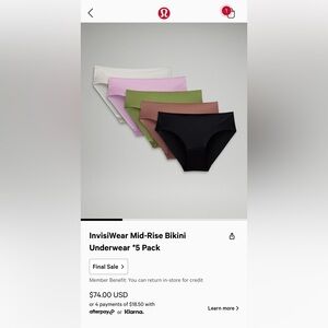 Lululemon InvisiWear Mid-Rise Bikini underwear